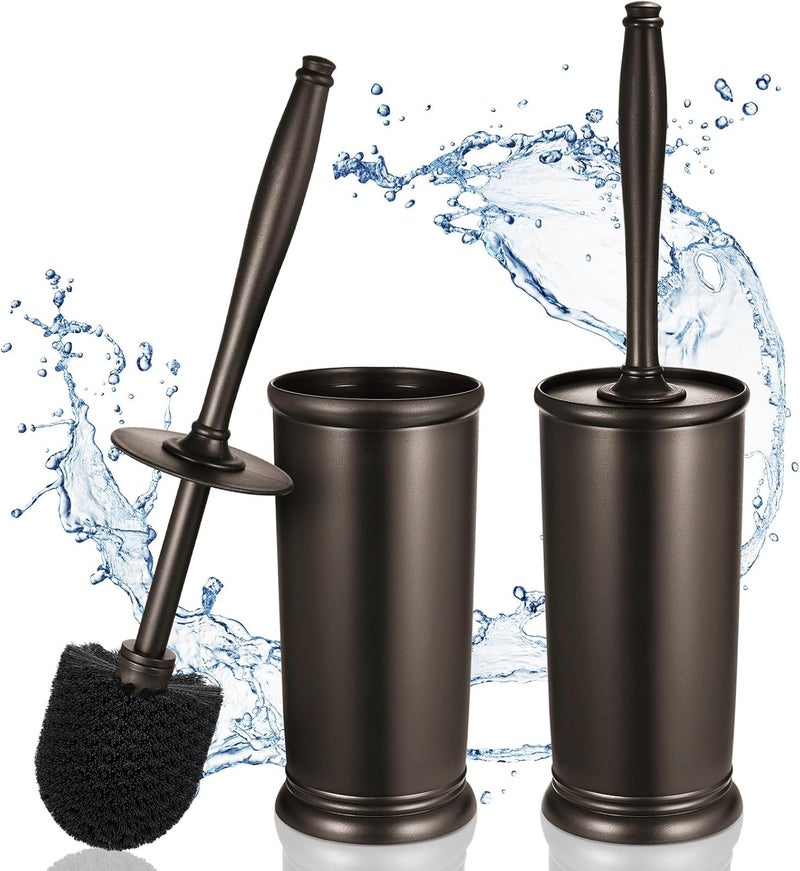 HAMITOR Toilet Bowl Brush Holder Set: 2 Pack Modern Deep Cleaning Bathroom Toilet Scrubber with Caddy for rv - Rim Decorative Accessories Cleaner Brushes for Toilet - Bronze1 - Image 1